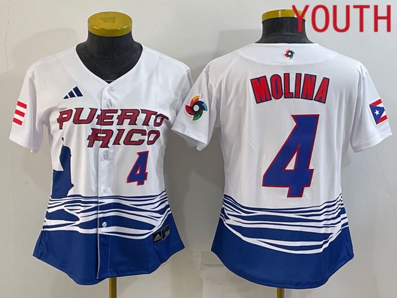 Youth 2023 World Cub Puerto Rico #4 Molina White MLB Jersey4